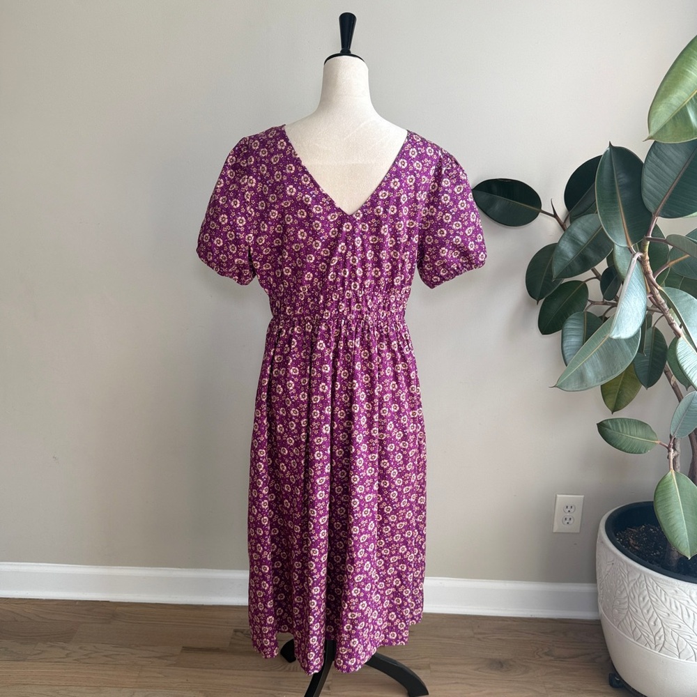 J.Crew Floral V-neck V-back Smocked Waist Puff Sleeve Midi Dress 14 - Picture 9 of 12